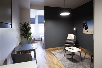 Studio A room the studio hotel Kista. Photo.