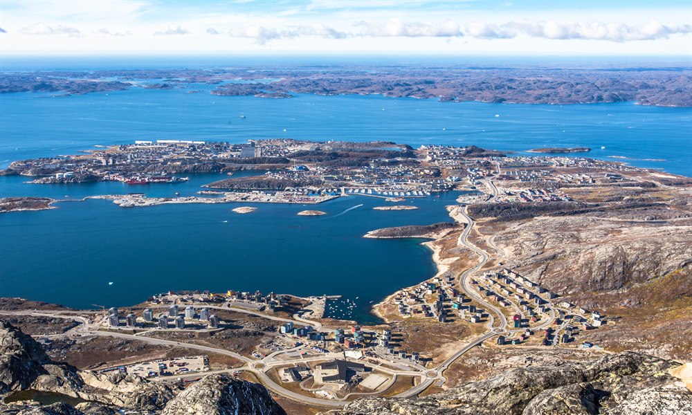 Overview Nuuk fjord city in Greenland. Photo.