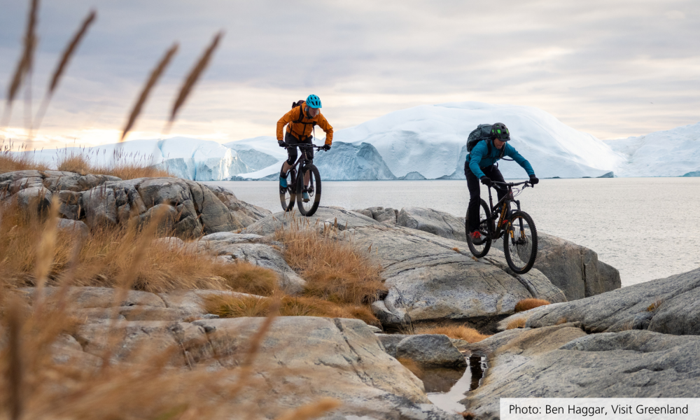 Två personer på mountainbikes. Bild