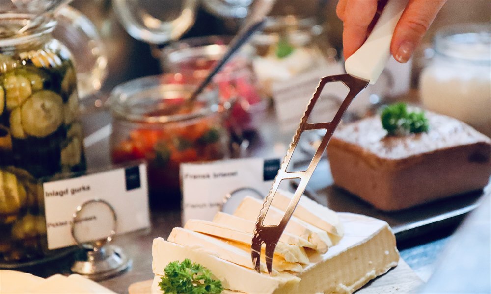 cheese on the breakfast buffet