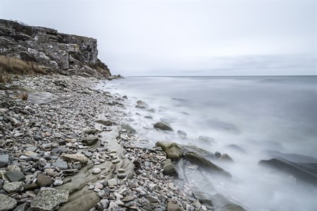 stone beach in wintertime