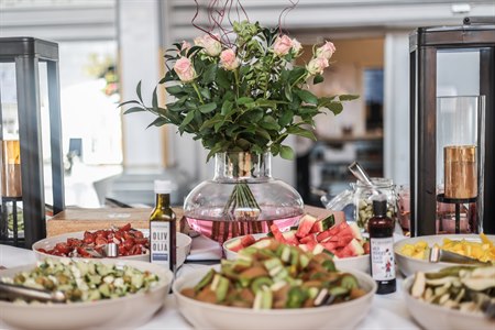 Food on a buffet.