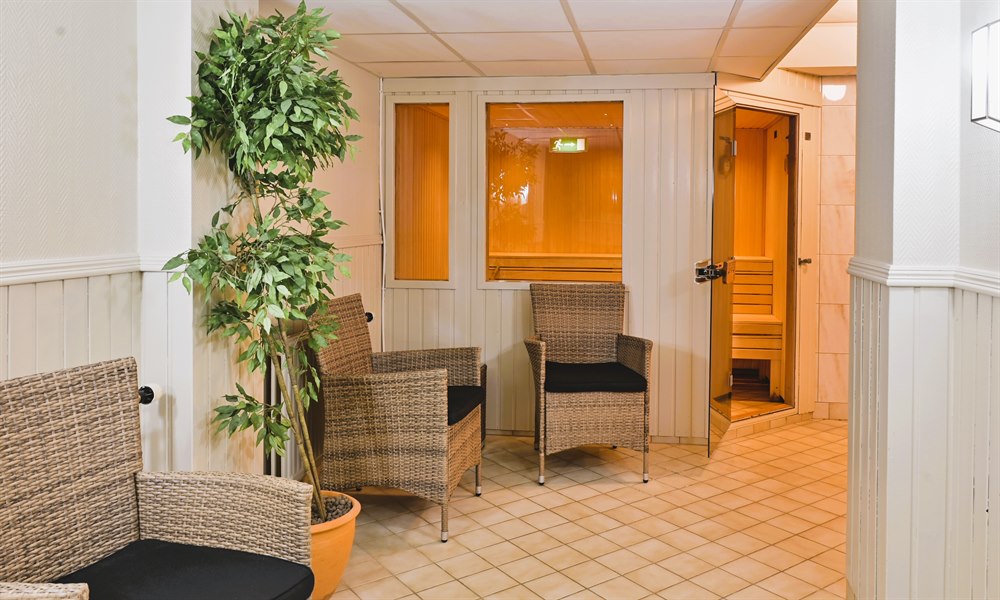 Relaxavdelning med bastu. Bild.