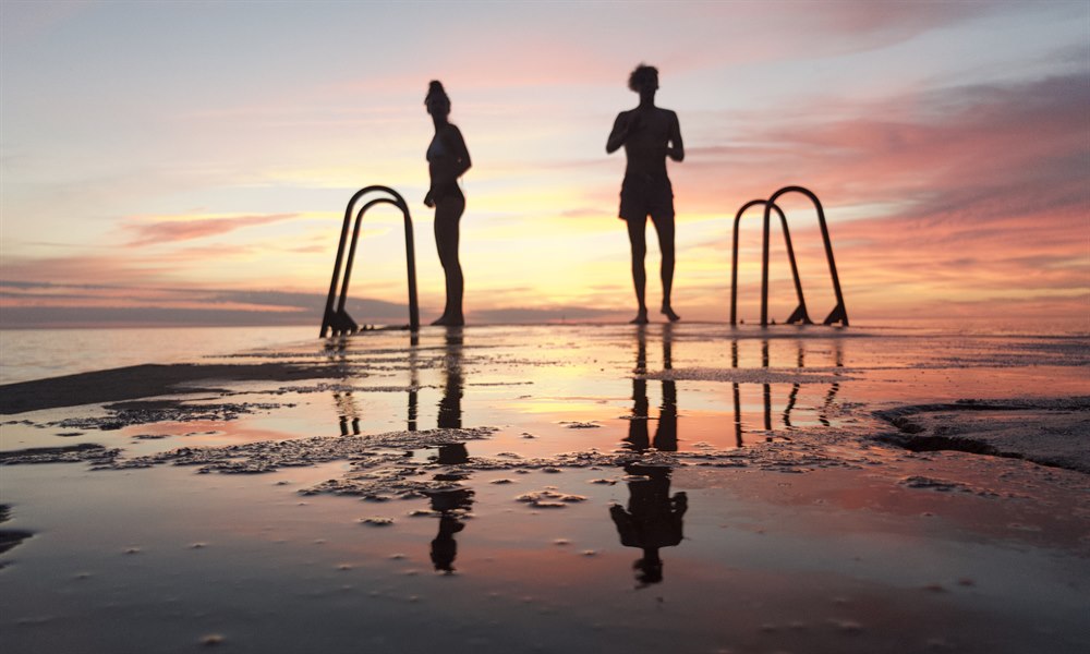 evening dip at sunset