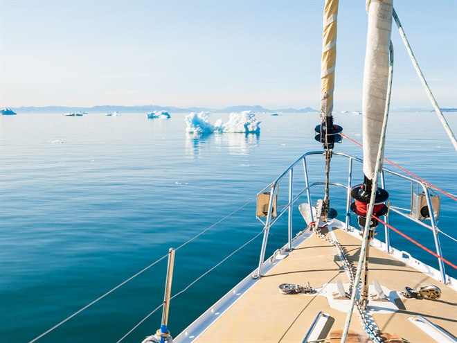 Sailing around Icejords in Greenland. Photo.