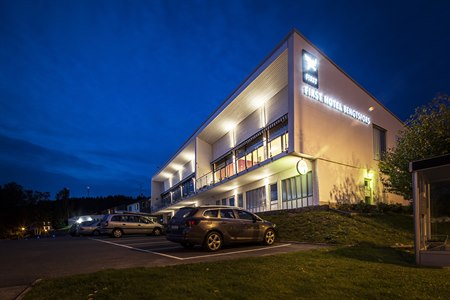 Exterior of the hotel "by night"