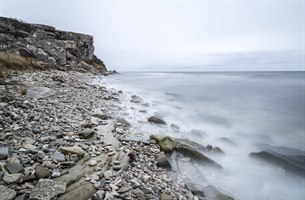 stone beach in wintertime