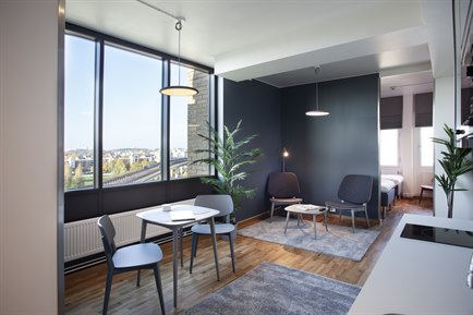 Living room Studio A+ apartment the studio hotel Kista. Photo.