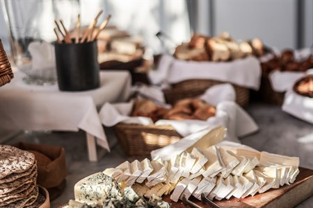 Food on a buffet.