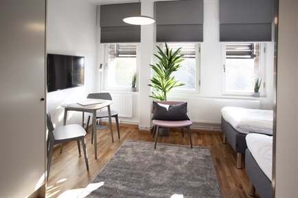 Living room Studio B apartment at Kista. Photo.