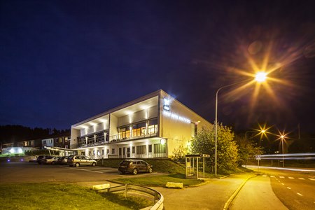 Exterior of the hotel "by night"